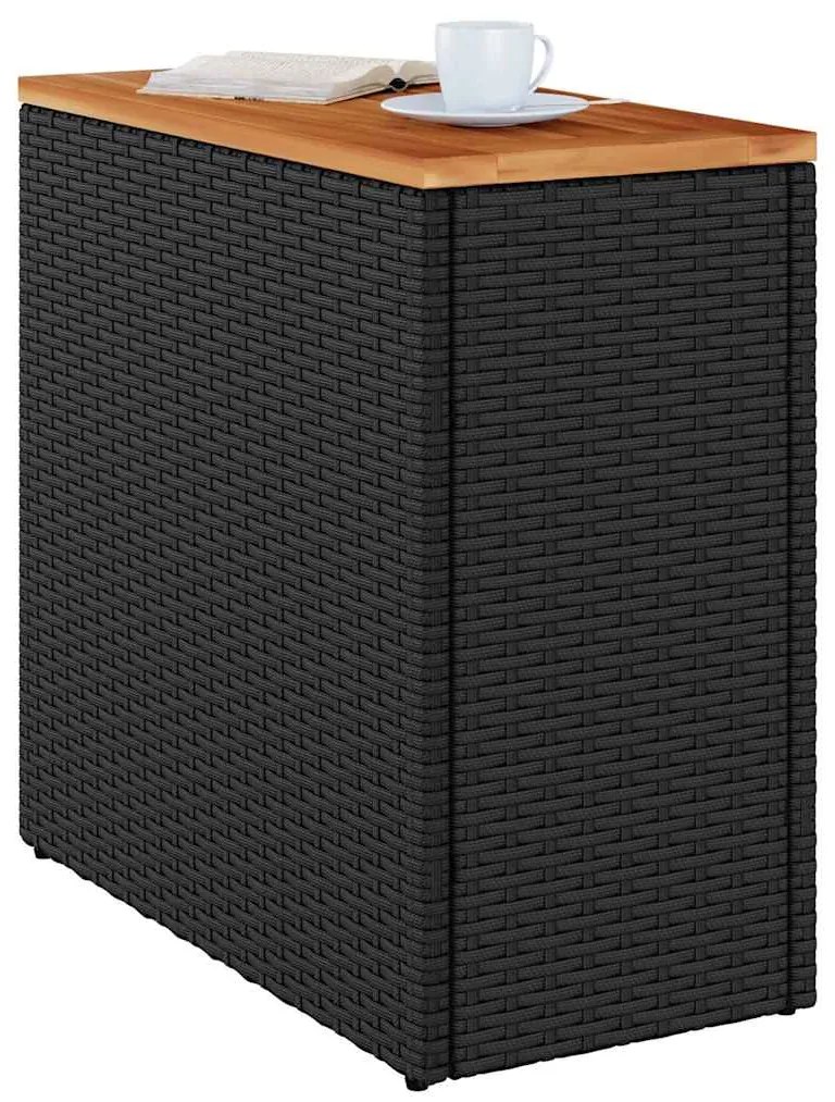 vidaXL Βοηθητικό Τραπεζάκι Κήπου με Ξύλινη Επιφάνεια Μαύρο 58x27,5x55 εκ. από Συνθετικό Ρατάν