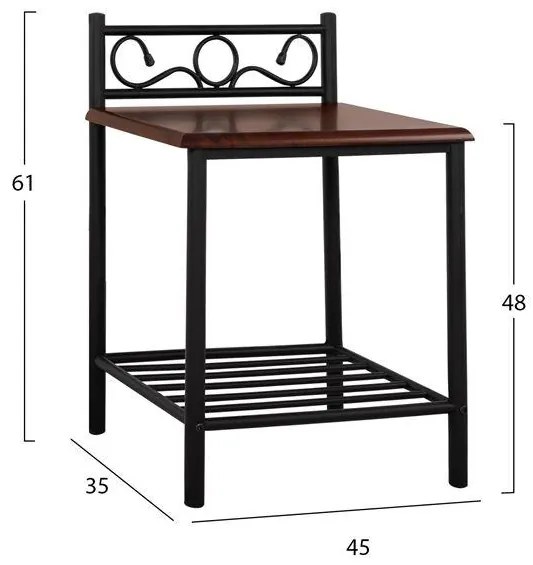 Κομοδίνο Suzie από μέταλλο και ξύλο 45x35x48-61 εκ. 45x35x61 εκ.