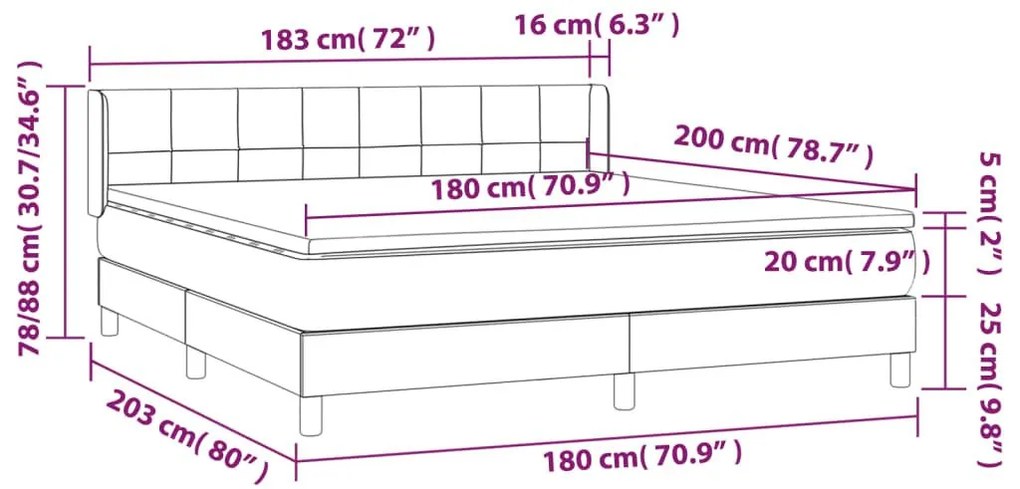 Κρεβάτι Boxspring με Στρώμα Μαύρο 180x200 εκ. Βελούδινο - Μαύρο