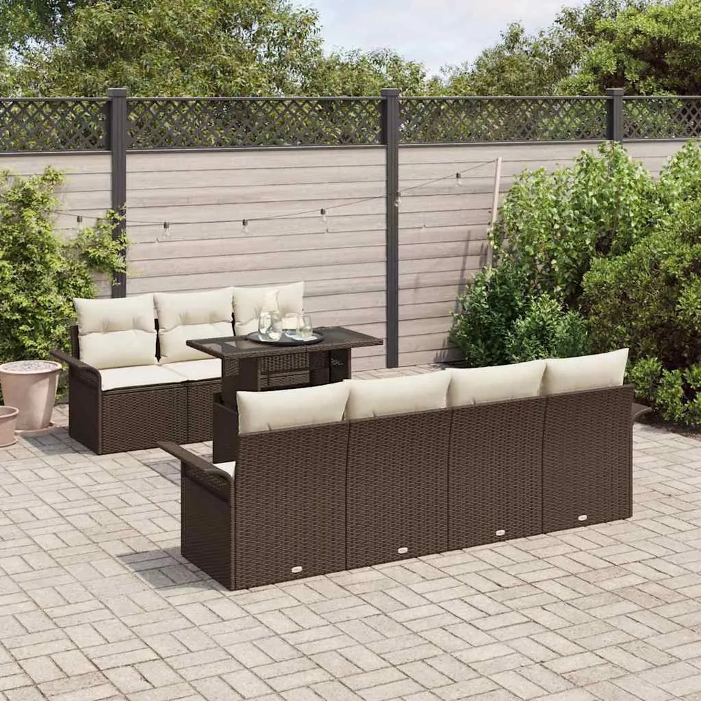 vidaXL Σετ Καναπέ Κήπου με μαξιλάρι 8 pcs Καφέ Πολυ ράταν