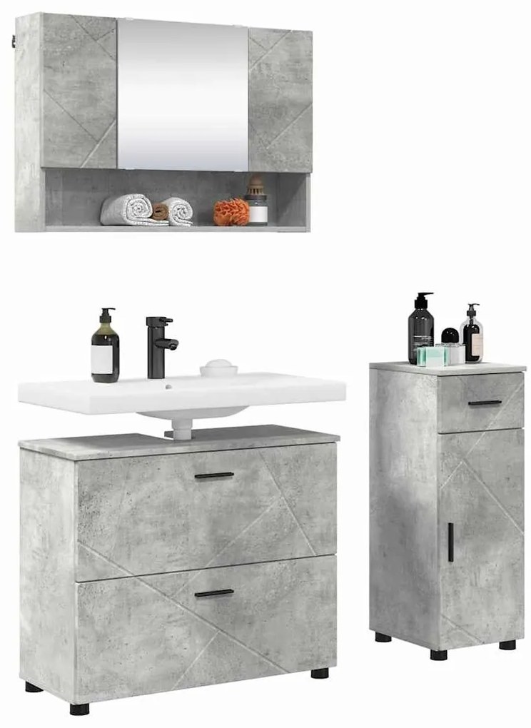 vidaXL Σετ Επίπλων Μπάνιου με συρτάρι με ράφι 3 pcs Σκυρόδεμα Γκρι