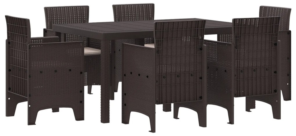 vidaXL Σετ Τραπεζαρίας Κήπου 7 pcs Καφέ PE Ρατάν