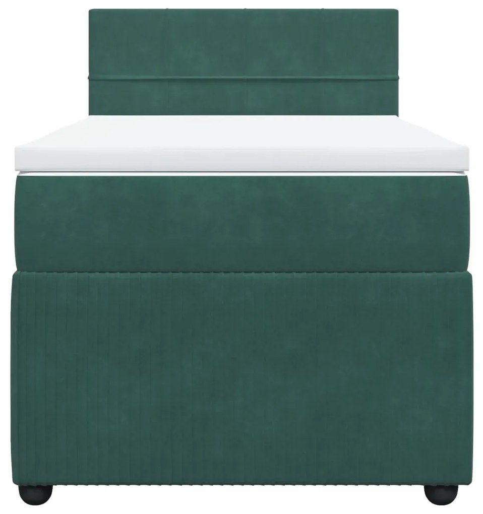 vidaXL Κρεβάτι Boxspring με Στρώμα Σκούρο Πράσινο 90x200 εκ. Βελούδινο
