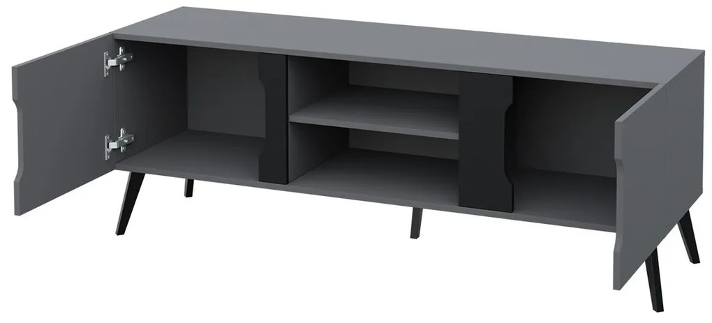 Τραπέζι Tv Comfivo G102, Μαύρο, Γκρι, Ο αριθμός των θυρών: 2, 151x55x42cm, 27 kg | Epipla1.gr