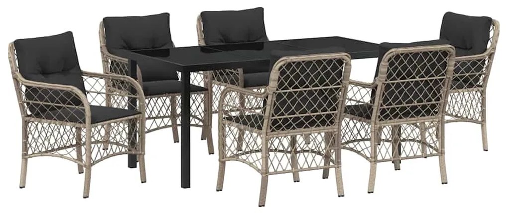 vidaXL Σέτ φαγητού για κήπο με μαξιλάρι 7 pcs Ανοιχτό γκρι Πολυ ράταν