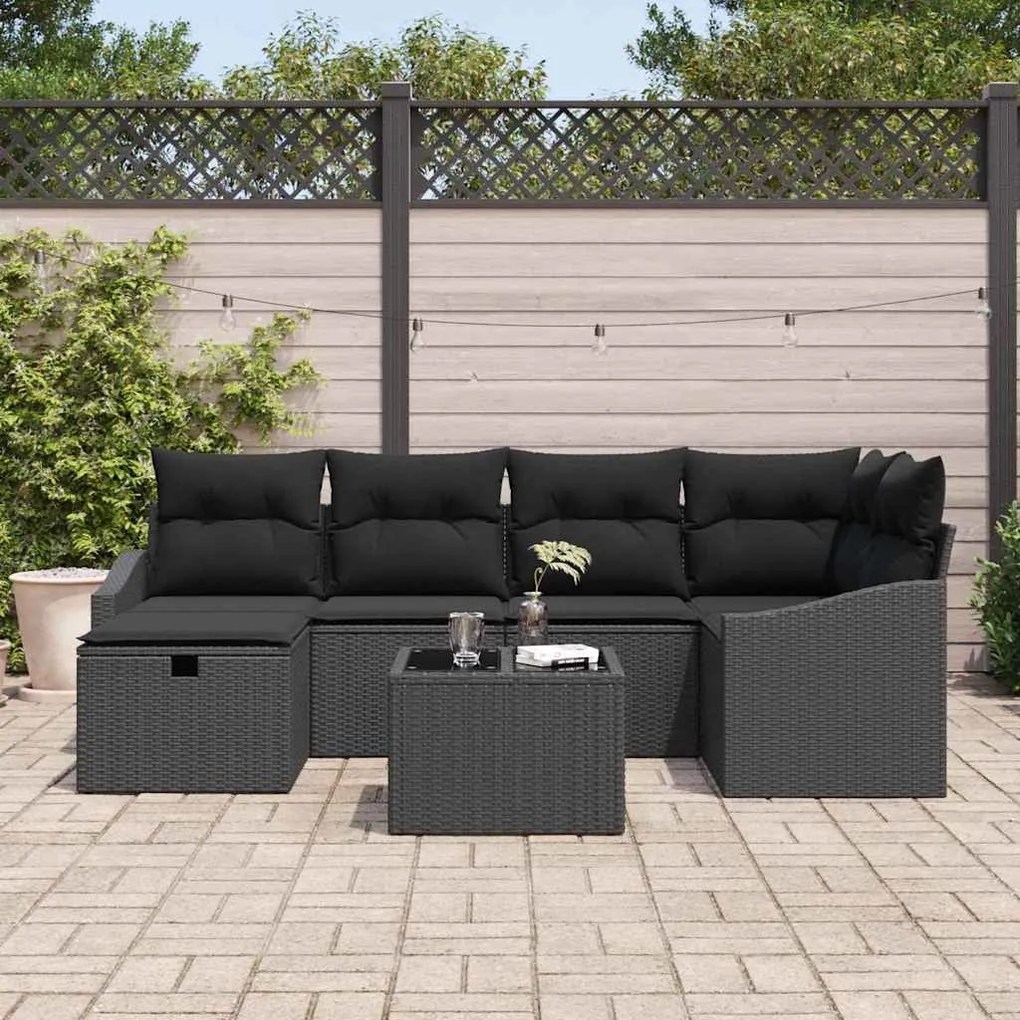 vidaXL Σετ Καναπέ Κήπου 7 pcs Μαύρο 55 x 62 x 69 εκ Πολυ ράταν