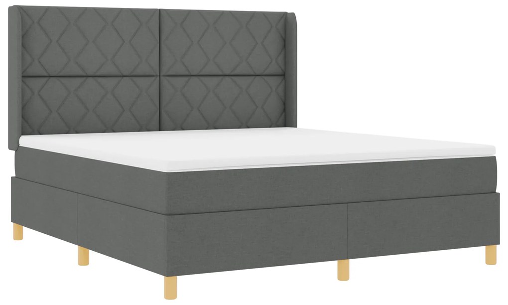 vidaXL Κρεβάτι Box Spring με Στρώμα & LED Σκούρο Γκρι 180x200 εκ Ύφασμα