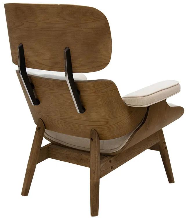 Πολυθρόνα-υποπόδιο relax Mirto pakoworld μασίφ ξύλο καρυδί-ύφασμα μπεζ 80x80x96,5εκ - Ύφασμα - 167-000009