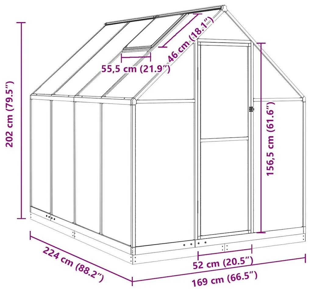 Θερμοκήπιο με Πλαίσιο Βάσης Ανθρακί 224x169x202 εκ. Αλουμινίου - Ανθρακί