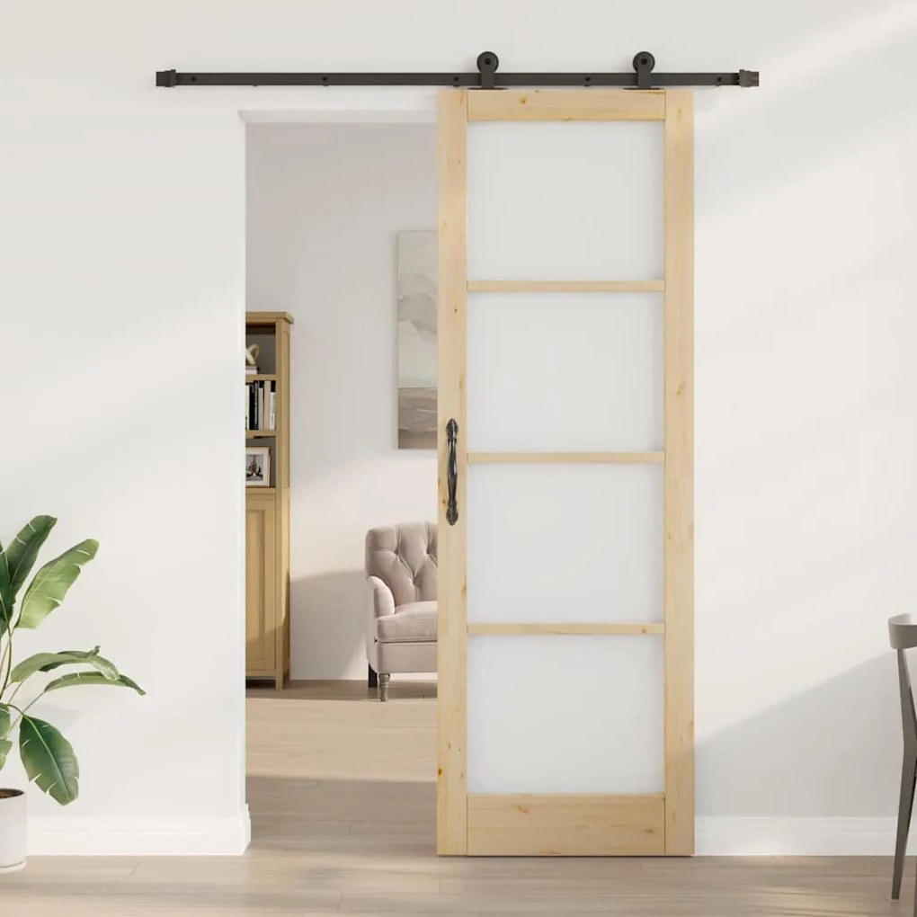 vidaXL Συρόμενη Πόρτα Χειροκίνητος Καφέ 78 x 232 cm Ξύλο και μέταλλο