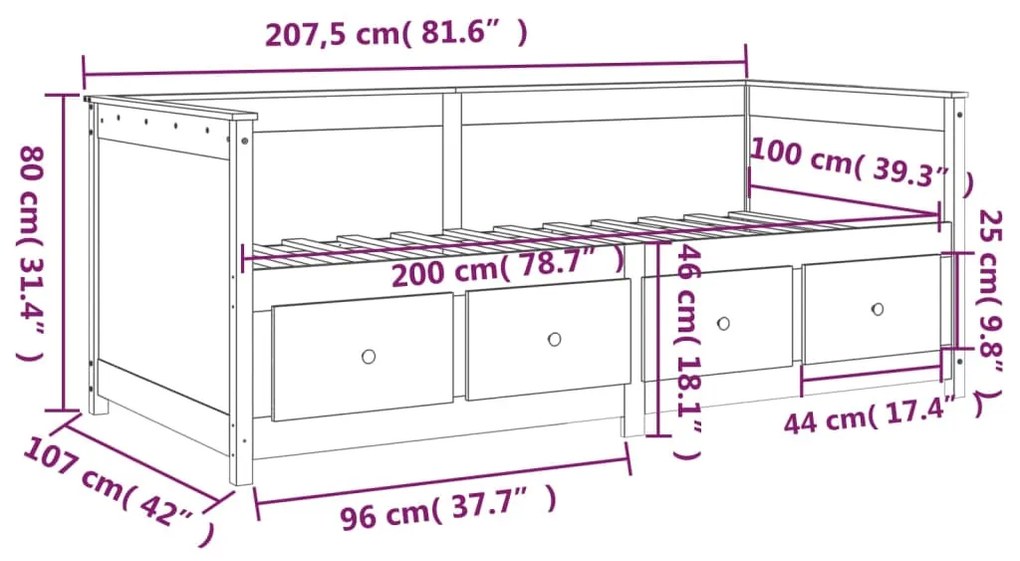 820387 Καναπές Κρεβάτι 100 x 200εκ. από Μασίφ Ξύλο Πεύκου - Καφέ