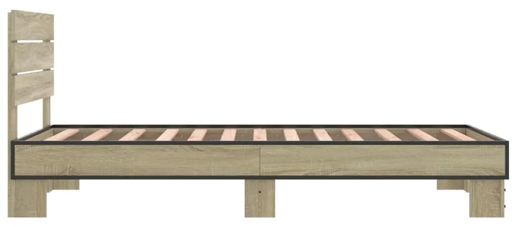 vidaXL Πλαίσιο Κρεβατιού Sonoma Δρυς 75 x 190 εκ. Επεξ. Ξύλο &amp; Μέταλλο
