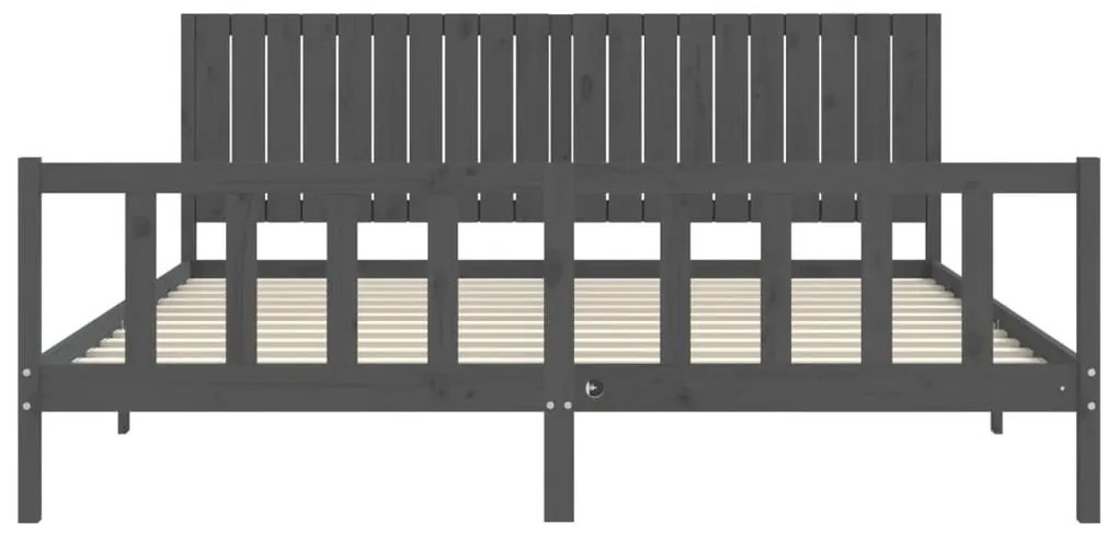 Πλαίσιο Κρεβατιού με Κεφαλάρι Γκρι 200x200 εκ. Μασίφ Ξύλο - Γκρι