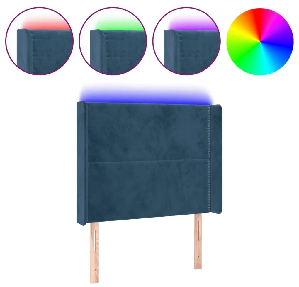 Κεφαλάρι Κρεβατιού LED Σκούρο Μπλε 93x16x118/128εκ. Βελούδινο 3123948