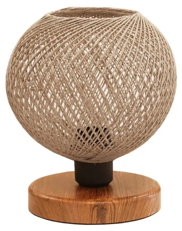 GloboStar® BOWL 204-0087 Μοντέρνο Eπιτραπέζιο Φωτιστικό Μονόφωτο 1 x E27 IP20 Καφέ Ξύλο με Μπεζ Σνοινί - Μ19 x Π19 x Υ22cm
