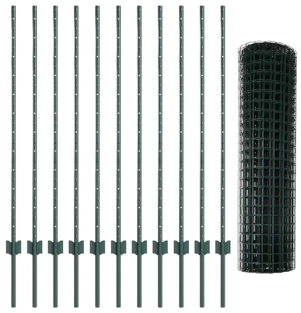 vidaXL Τείχος και Πόστ Πράσινο 1,2 x 25 m Ατσάλι