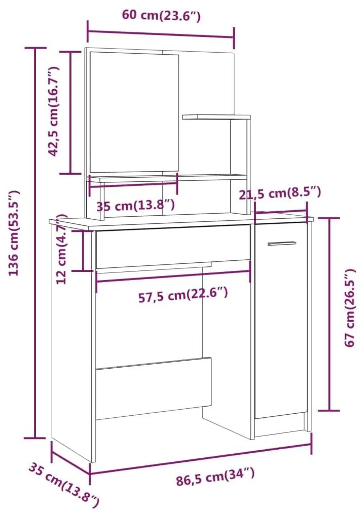 Μπουντουάρ με Καθρέφτη Sonoma Δρυς 86,5x35x136 εκ. - Καφέ