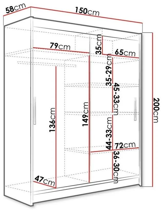 Ντουλάπα Atlanta 103, Άσπρο, 200x150x58cm, 118 kg, Πόρτες ντουλάπας: Ολίσθηση, Αριθμός ραφιών: 5, Αριθμός ραφιών: 5 | Epipla1.gr
