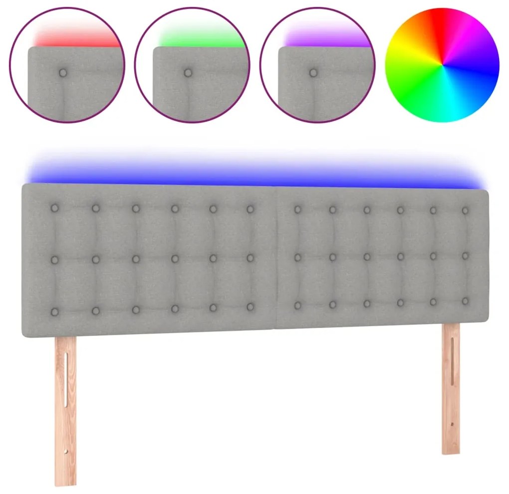 vidaXL Κεφαλάρι Κρεβατιού LED Ανοιχτό Γκρι 144x5x78/88 εκ. Υφασμάτινο
