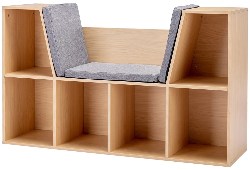 HOMCOM 2-in-1 Παιδικό Ράφι + Πάγκος με Μαξιλάρι 103 cm × 30 cm × 62 cm Λευκό + Γκρι