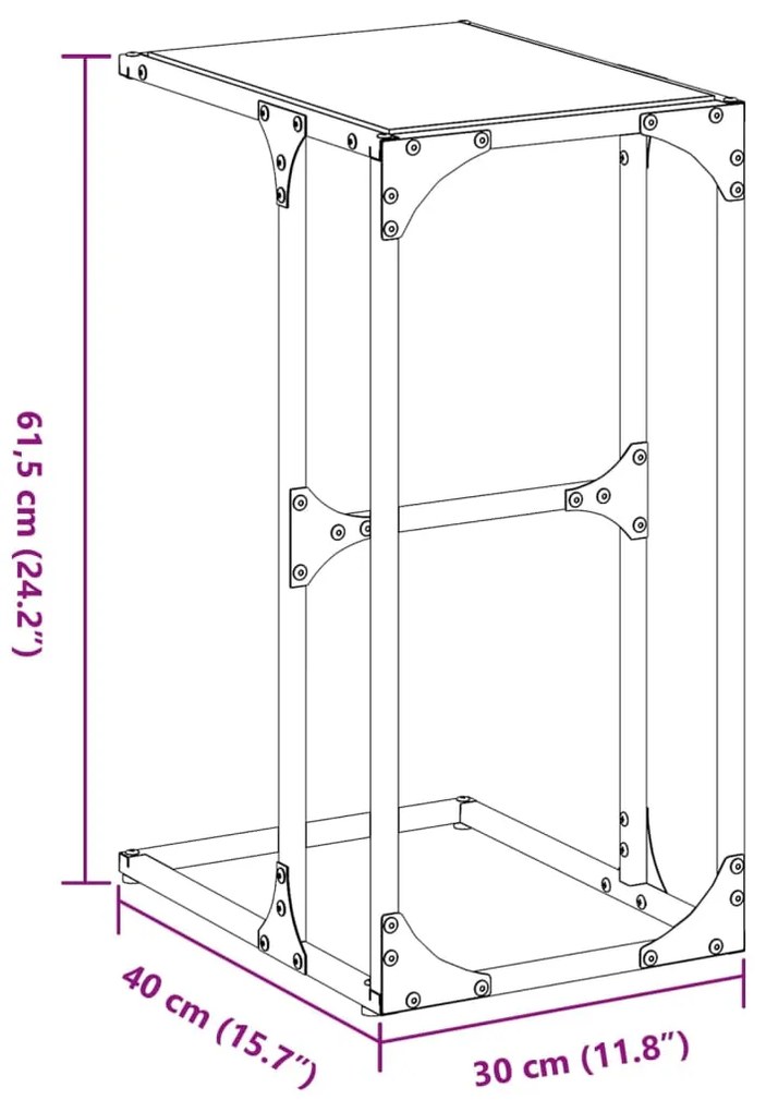 Βοηθητικό Τραπέζι με Μαύρο Γυαλί 40x30x61,5 εκ. Ατσάλι - Μαύρο