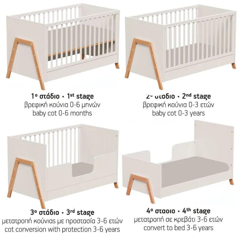 Casababy Oslo Ecru Βρεφικό Κρεβάτι Μετατρεπόμενο Σε Προεφηβικό