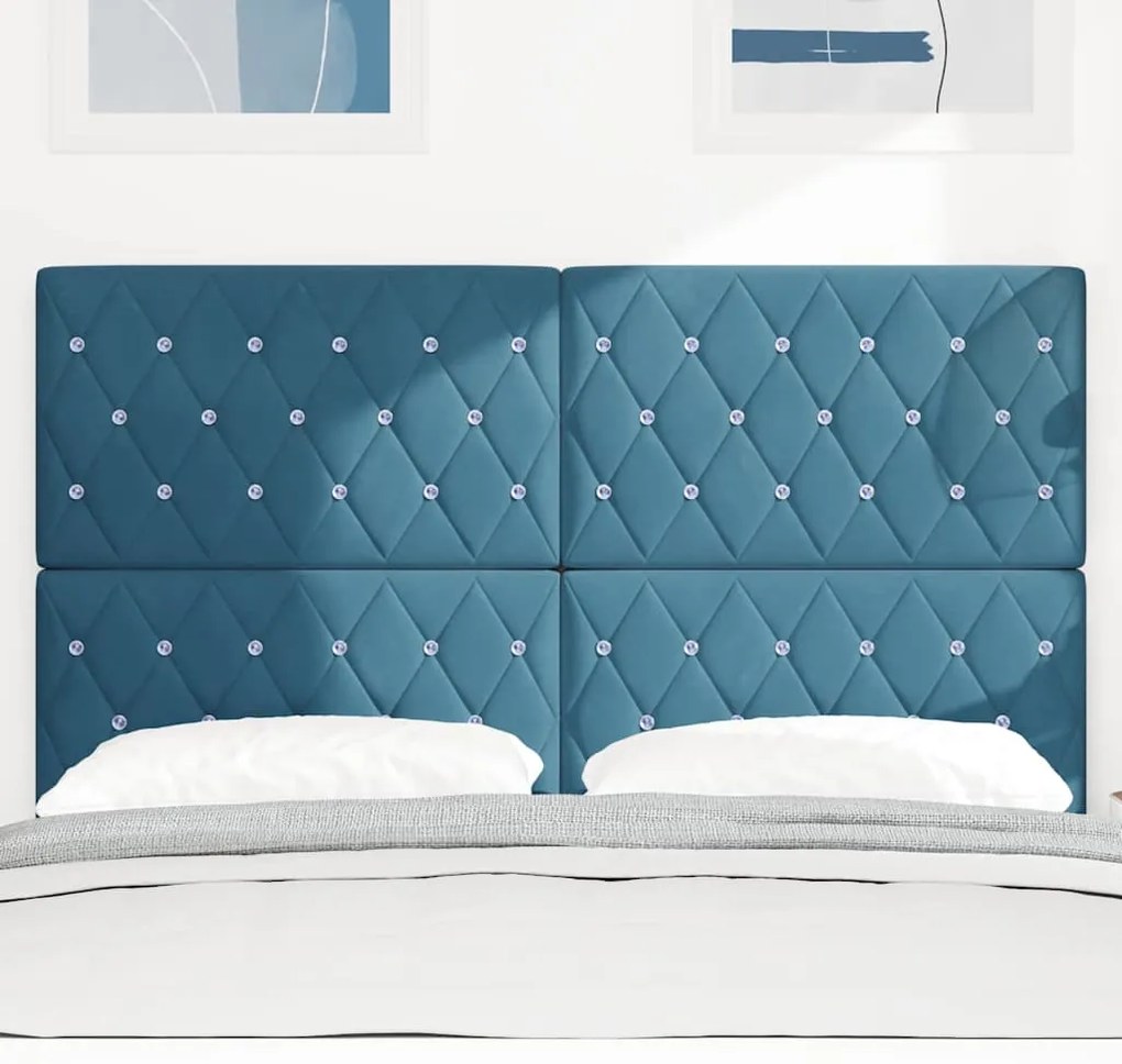vidaXL Κεφαλάρι LED με φώτα λωρίδας LED Σκούρο Μπλε 144 cm Βελούδο