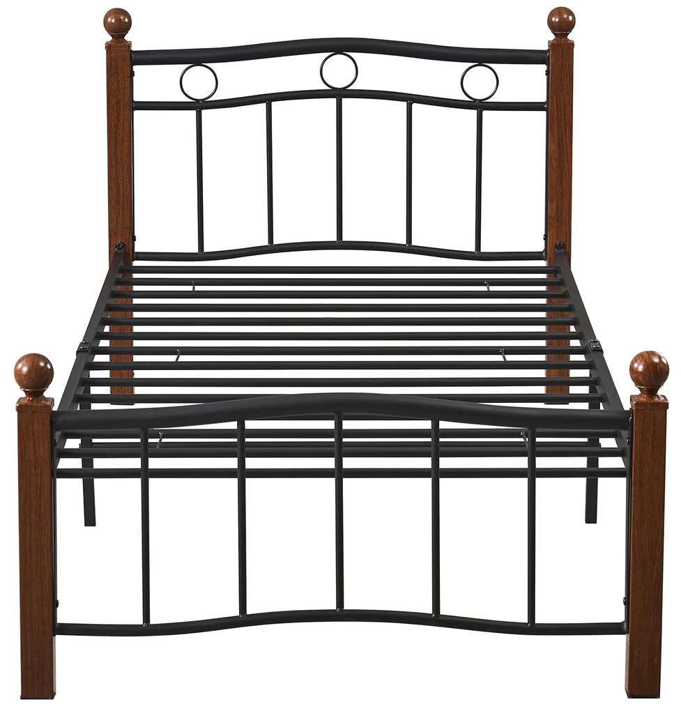 Κρεβάτι Μονό ArteLibre ARROWHEAD Μαύρο/Καρυδί Μέταλλο Για Στρώμα 90x200cm