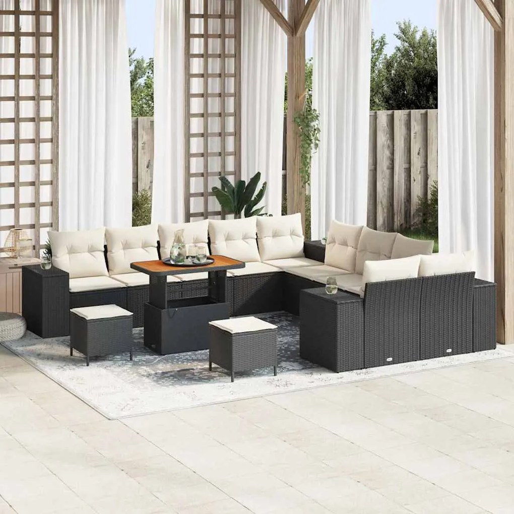 vidaXL Σετ Καναπέ Κήπου Ρυθμιζόμενο ύψος 13 pcs Μαύρο συνθετικό ρατάν