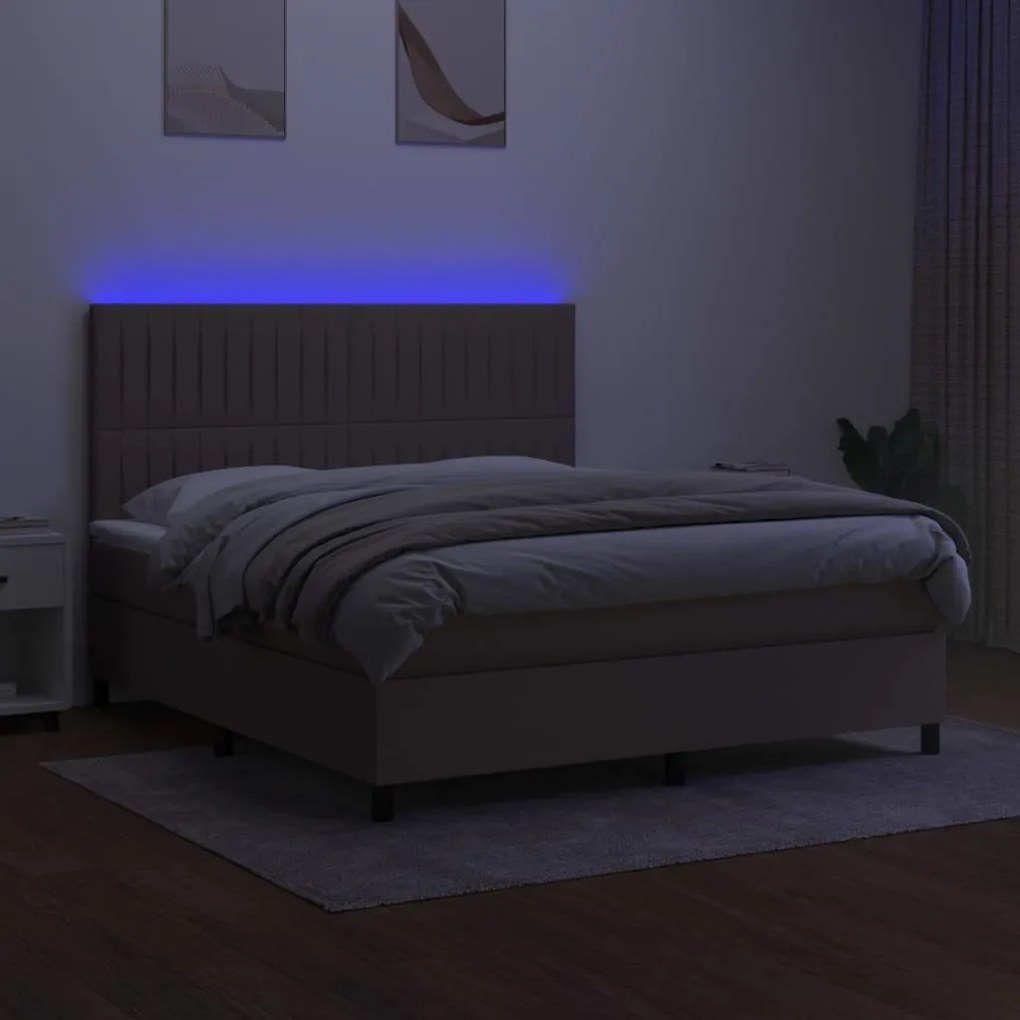 Κρεβάτι Boxspring με Στρώμα &amp; LED Taupe 160x200 εκ. Υφασμάτινο - Μπεζ-Γκρι