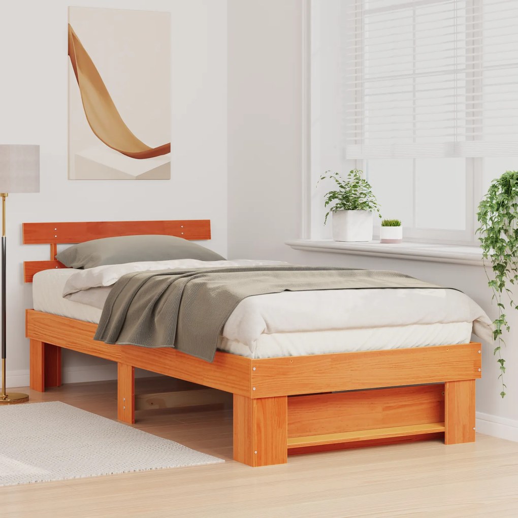 vidaXL Σκελετός Κρεβατιού Καφέ κεριού 75 x 190 cm Μασίφ ξύλο πεύκου