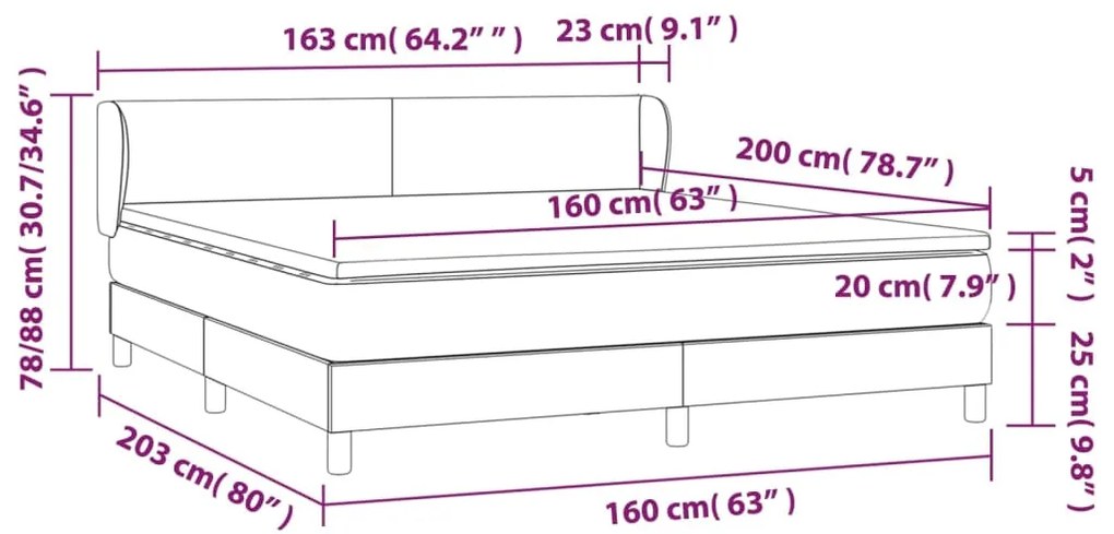 vidaXL Κρεβάτι Boxspring με Στρώμα Μαύρο 160x200 εκ. Βελούδινο