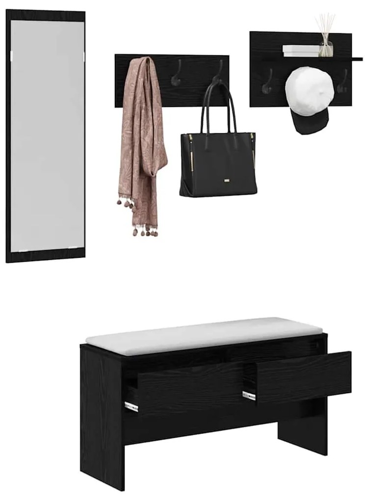 vidaXL Σετ επίπλων χωλ με συρτάρι 4 pcs Μαύρη Οξυά Επεξεργασμένο ξύλο