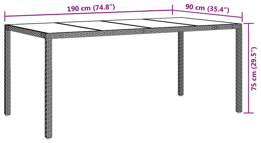 vidaXL Τραπέζι Φαγητού Κήπου Καφέ 190x90x75 εκ Πολυ Ράταν