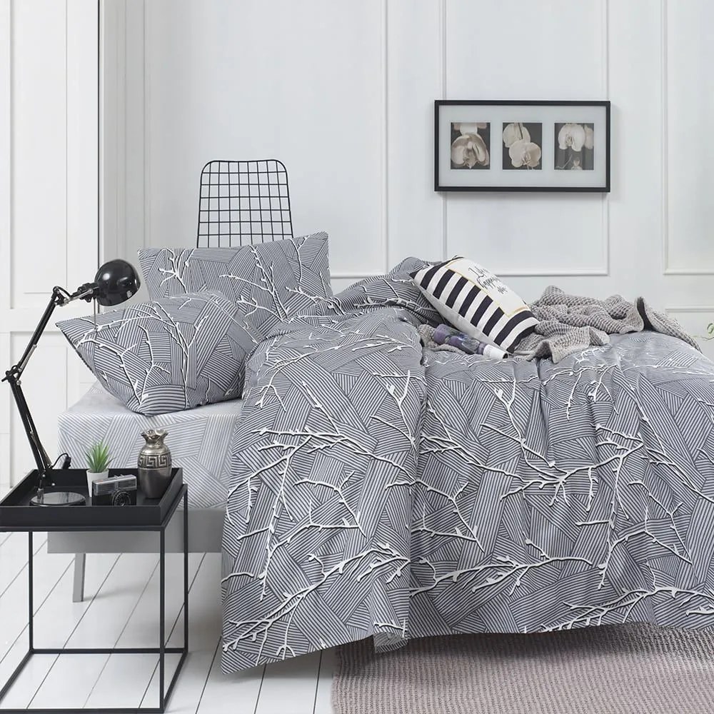 Σεντόνια Premium 5003 (Σετ 3τμχ) Grey Anna Riska Μονό 160x260cm 100% Βαμβάκι