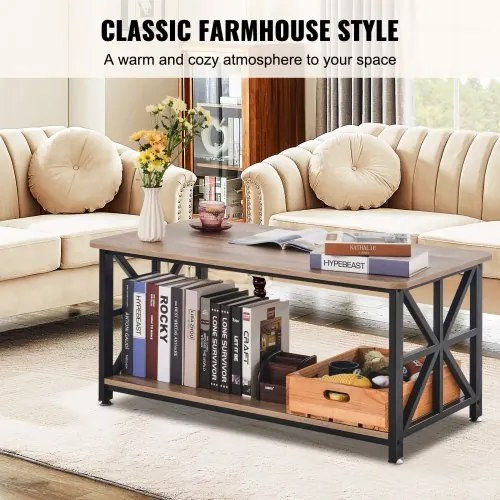 VEVOR 40&quot; Farmhouse Coffee Table Rectangle Table with Open Storage Compartment