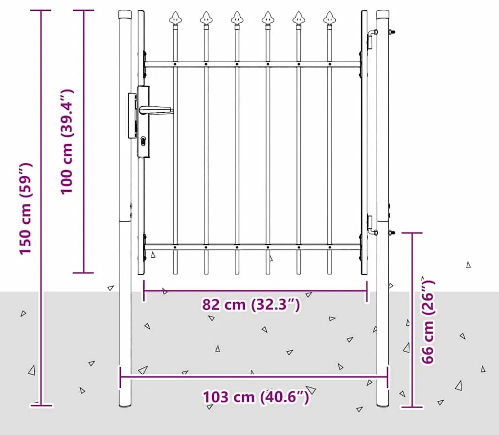vidaXL Πύλη Φράχτη Γκρι 100 x 100 cm Χάλυβας με Επικάλυψη Πούδρας