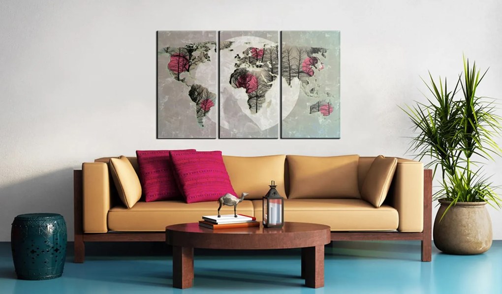 Πίνακας - Map of the World: Full moon - triptych 120x80