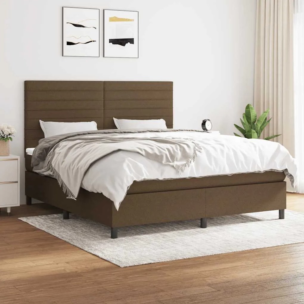 vidaXL Κρεβάτι Boxspring με Στρώμα Σκούρο Καφέ 180x200 εκ Υφασμάτινο