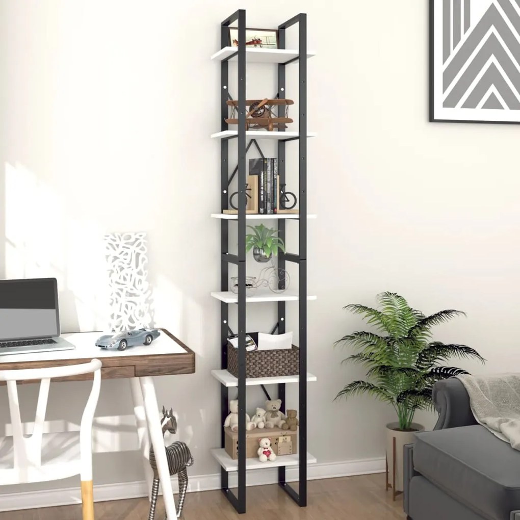 Βιβλιοθήκη με 6 Ράφια Λευκή 40 x 30 x 210 εκ. από Επεξ. Ξύλο 806497