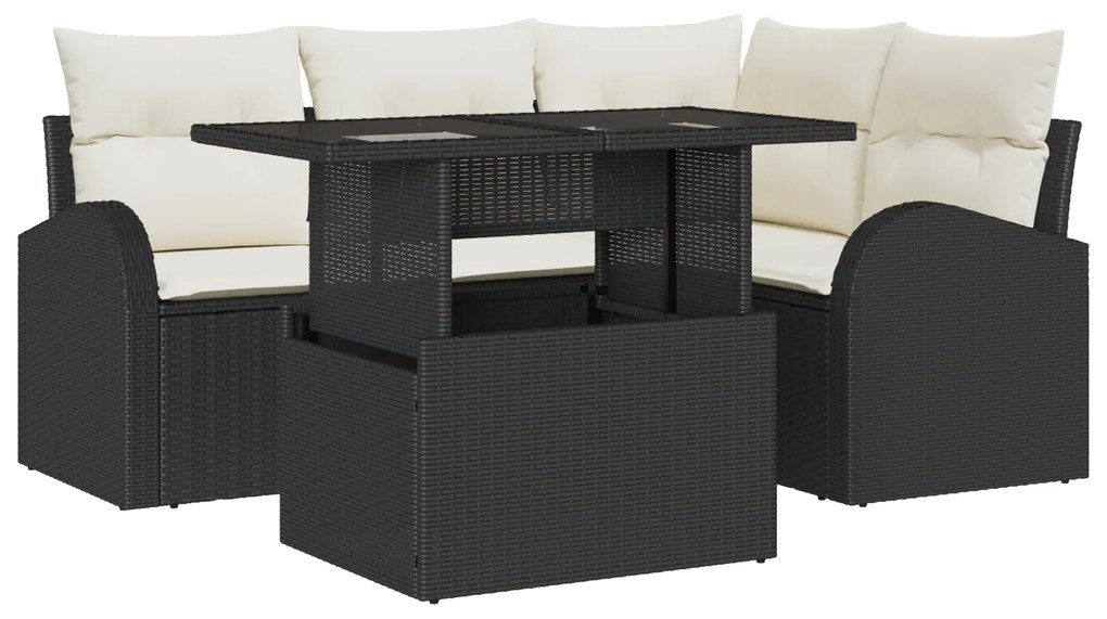vidaXL 5 Piece Garden Sofa Set with Cushions Black Poly Rattan