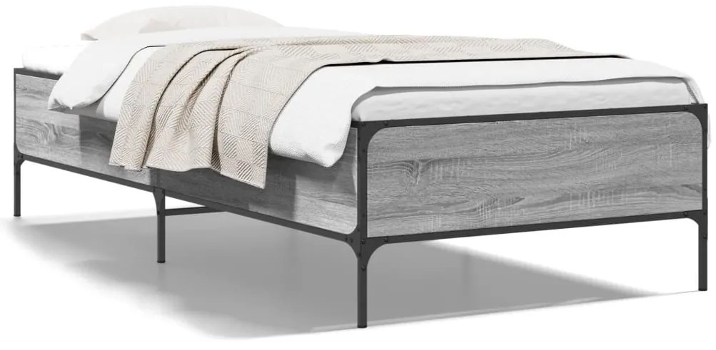 vidaXL Πλαίσιο Κρεβατιού Γκρι Sonoma 90 x 190 εκ. Επεξ. Ξύλο & Μέταλλο