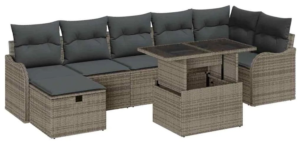 vidaXL Σετ Καναπέ Κήπου με μαξιλάρι 8 pcs Γκρι Πολυ ράταν