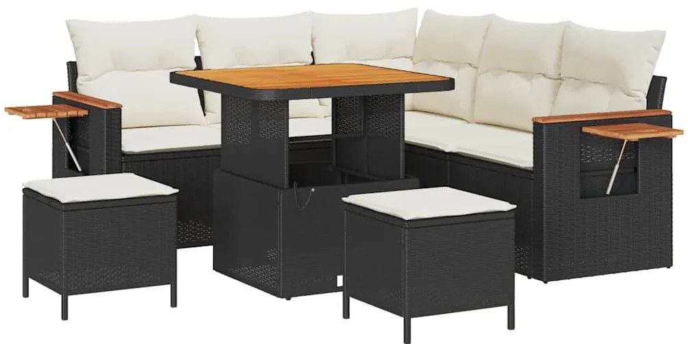 vidaXL Σετ Καναπέ Κήπου 8 pcs Μαύρο και κρεμ 80 x 80 x 71 cm