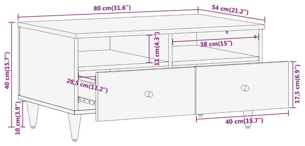 Τραπεζάκι Σαλονιού 80 x 54 x 40 εκ. από Μασίφ Ξύλο Μάνγκο - Καφέ