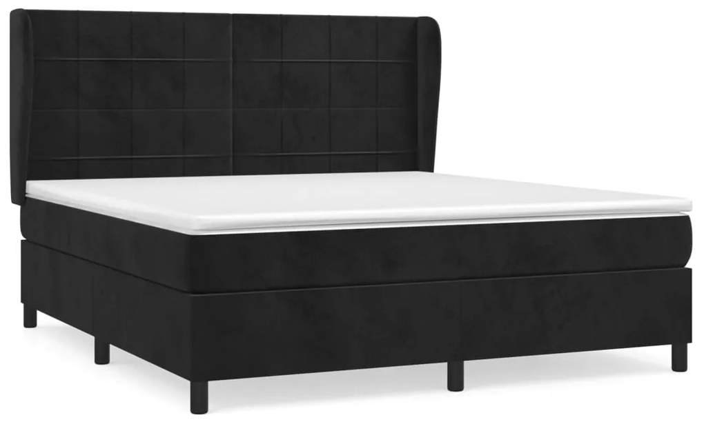 vidaXL Κρεβάτι Boxspring με Στρώμα Μαύρο 180x200 εκ. Βελούδινο