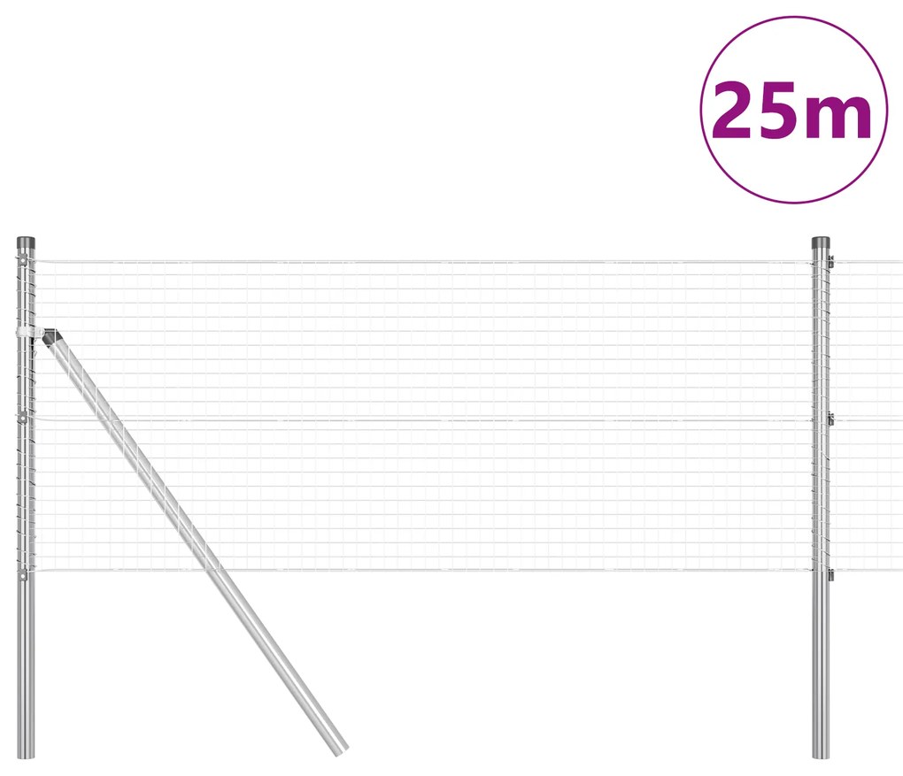 vidaXL Γαλβανισμένος φράκτης με 13 στήλες 0.6x25 μ. Γαλβανισμένο ατσάλι