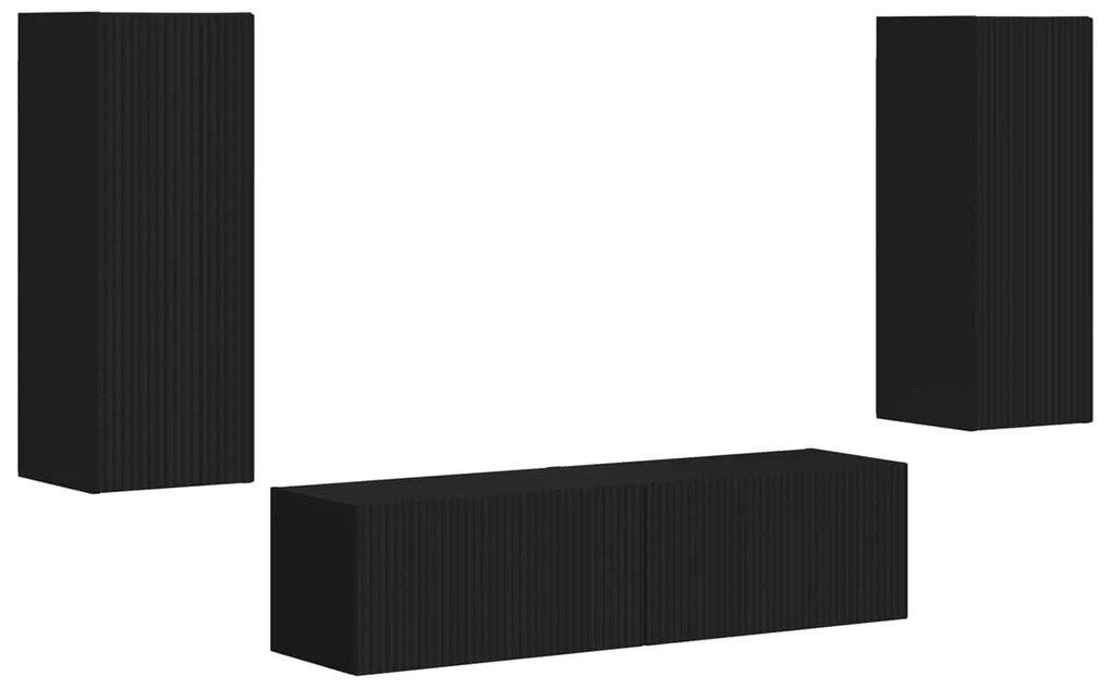 vidaXL Σετ επίπλου τηλεόρασης Επιτοίχιο 2 pcs Μαύρο Επεξεργασμένο ξύλο