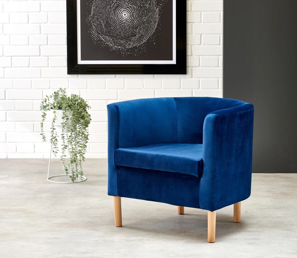 CLUBBY 2 leisure armchair dark blue / natural DIOMMI V-PL-CLUBBY_2-FOT-GRANATOWY