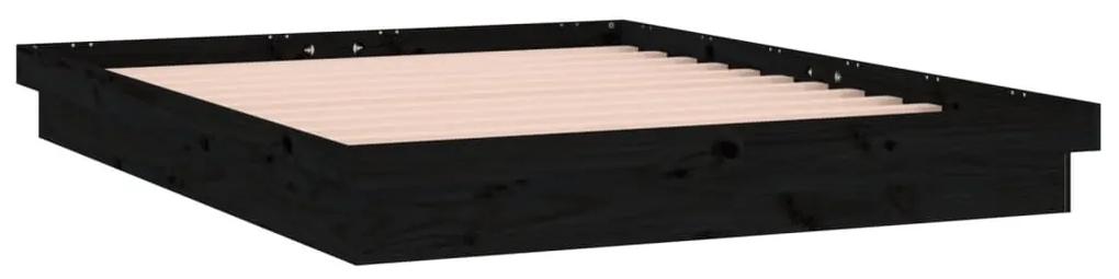 vidaXL Πλαίσιο Κρεβατιού LED Μαύρο 150x200 εκ. King Size Μασίφ Ξύλο